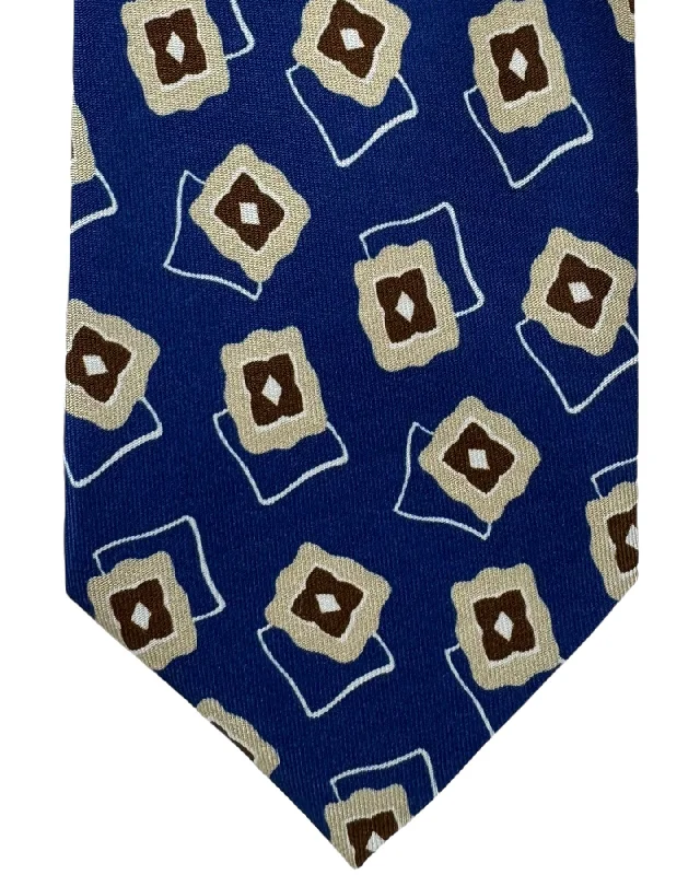 affordable business necktie sets-Barba Sevenfold Tie Royal Blue Brown Geometric Design - Sartorial Neckwear