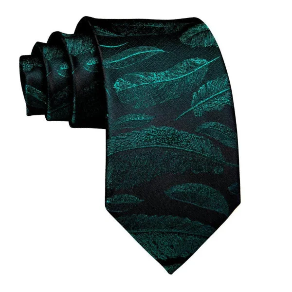 fashion-forward neckties-Classy Men Black & Green Feathers Silk Tie