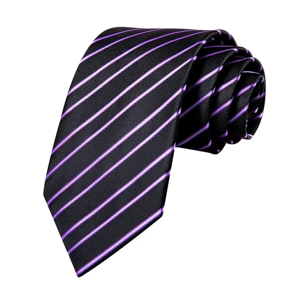 summer necktie styles for men-Classy Men Black Purple Striped Silk Tie