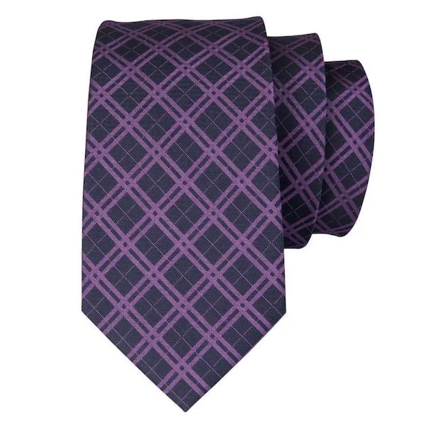 stylish necktie packs for men-Classy Men Black Purple Tartan Silk Tie