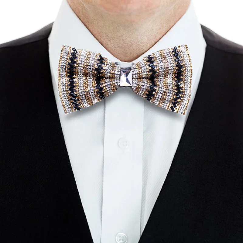 professional interview neckties-Black White Rhinestone Bowtie Men's Pre-tied Bowtie for Party