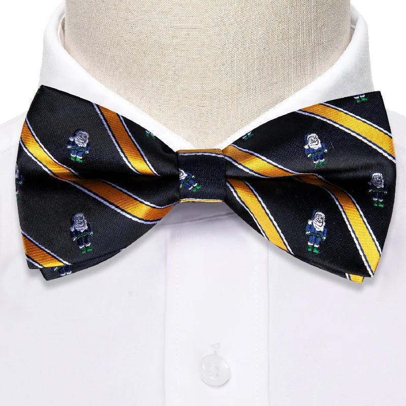 men's bow ties for weddings-Black Yellow Novelty Men's Pre-tied Christmas Bowtie Hanky Cufflinks Set