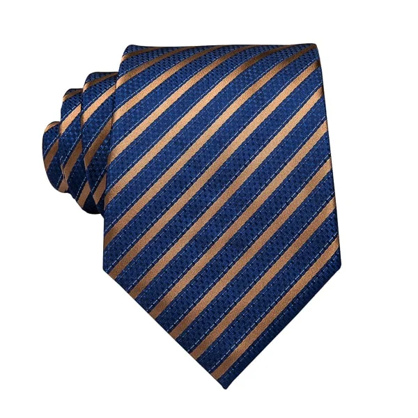 men's silk necktie sets for business-Classy Men Blue Copper Stripe Silk Tie