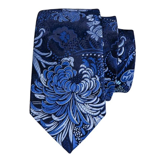 colorful wedding necktie styles-Classy Men Blue Floral Silk Necktie