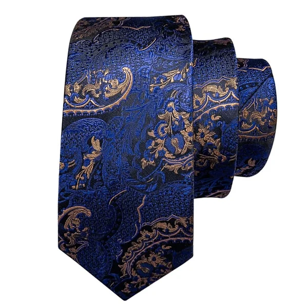 unique silk wedding tie options-Classy Men Blue & Gold Floral Silk Tie