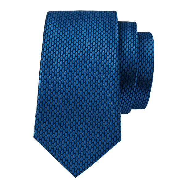 simple silk ties for men-Classy Men Blue Hexagon Silk Necktie