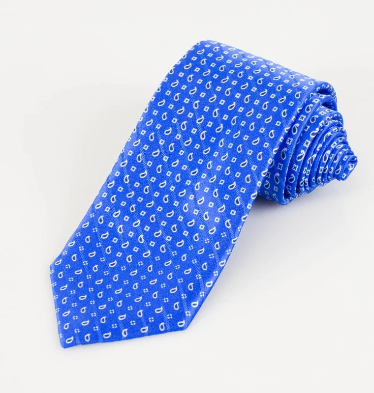 trendy business necktie patterns-Blue with Paisley Pattern 100% Silk Satin Neck Tie