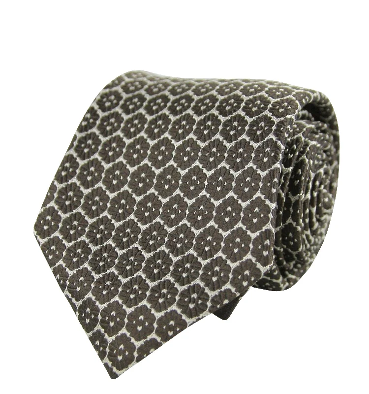 high-end necktie brands-Bottega Veneta Men's Flower Print Silk Woven Tie