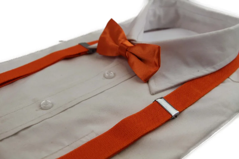 formal silk necktie collections-Boys Adjustable Orange 65cm Suspenders & Matching Bow Tie Set