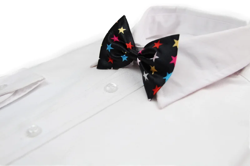 luxury wedding necktie designs-Boys Black With Multicoloured Stars Patterned Bow Tie