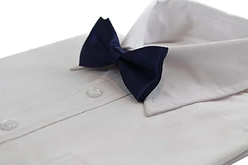 colorful wedding necktie styles-Boys Midnight Blue Plain Bow Tie