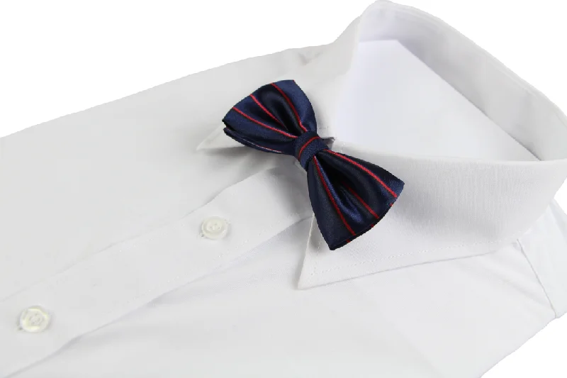 stylish necktie bundles-Boys Navy With Red Stripes Patterned Bow Tie