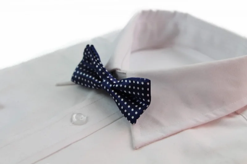 fashionable business ties-Boys Navy With White Small Polka Dots Patterned Bow Tie