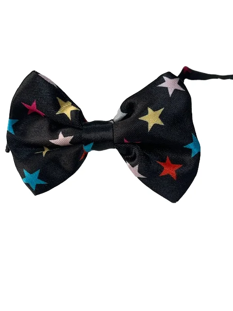 silk tie patterns for formal occasions-Boys Toddlers Black With Multicoloured Stars Bow Tie