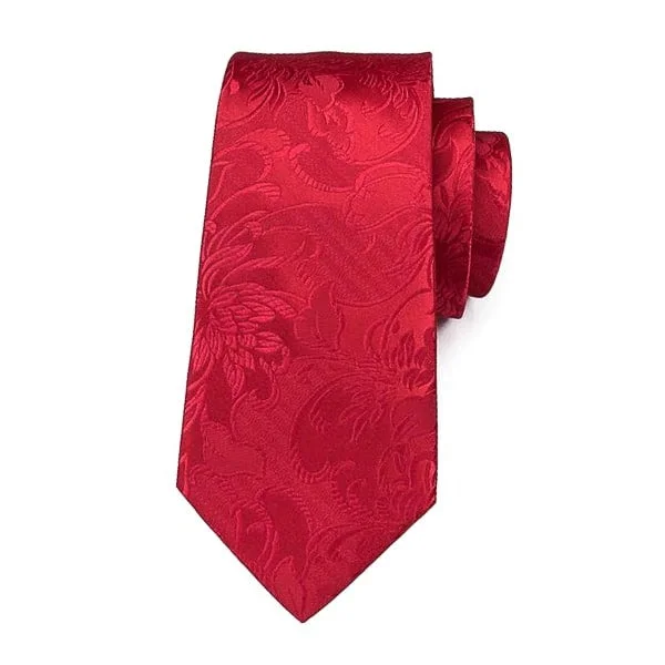 patterned necktie sets-Classy Men Bright Red Floral Silk Tie