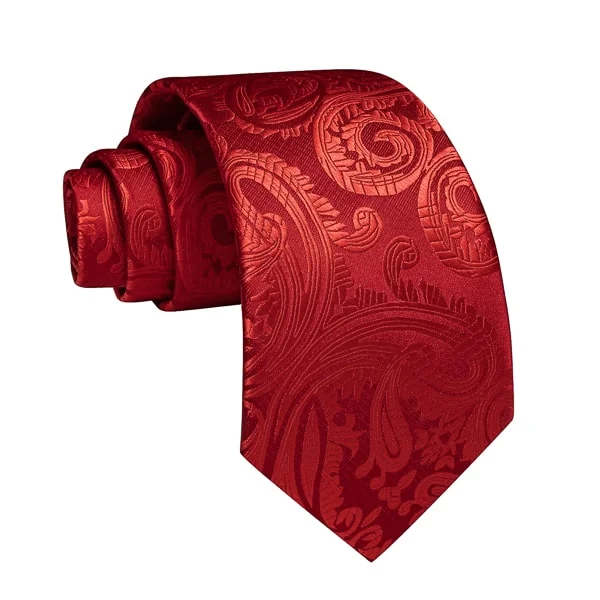 silk ties for casual outfits-Classy Men Bright Red Paisley Silk Tie