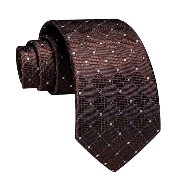 men's silk wedding tie sets-Classy Men Brown Designer Polka Dot Silk Tie