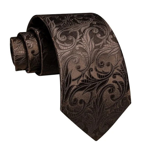 premium silk necktie brands-Classy Men Brown Floral Silk Necktie