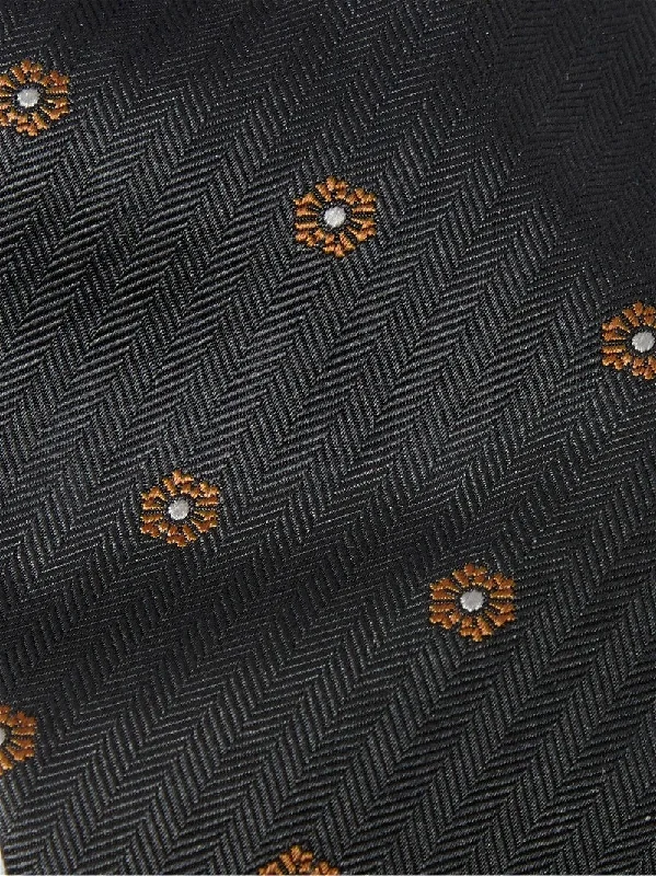 stylish business necktie packs-Brunello Cucinelli Black Floral Embroidered Mens Tie