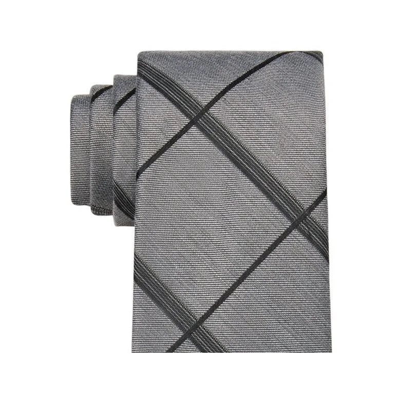 luxury business necktie sets-Calvin Klein Men's Slim Grid Tie Gray Size Regular