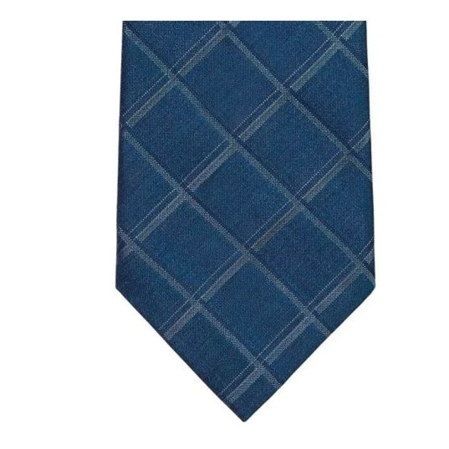 wedding silk necktie ideas-Calvin Klein Men's Windowpane Grid Tie Blue Size Regular