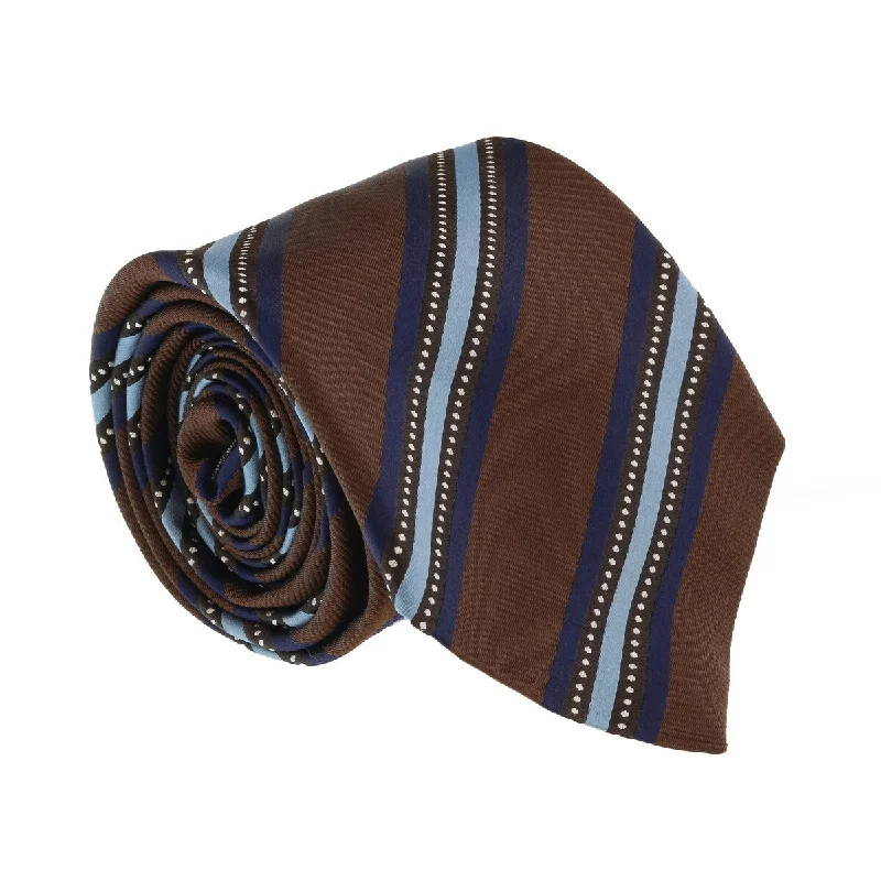 comfortable silk neckties-Canali Brown/Blue Pure Silk Regimental Stripe Tie- Blade Width 3in for Mens