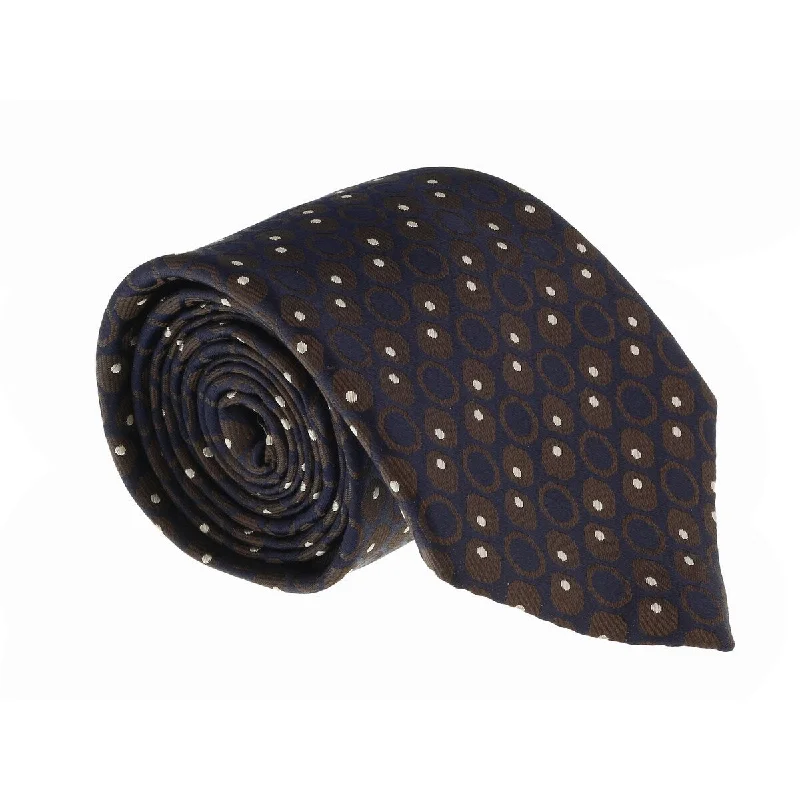 best necktie for weddings-Canali Brown/Navy Blue Pure Silk Geometric Dot Pattern Tie- Blade Width 3in for Mens