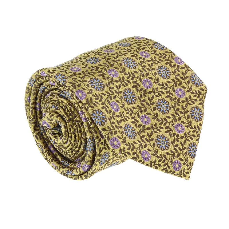 men's casual wedding neckties-Canali Gold Pure Silk Mosaic Tile Pattern Tie- Blade Width 3in for Mens