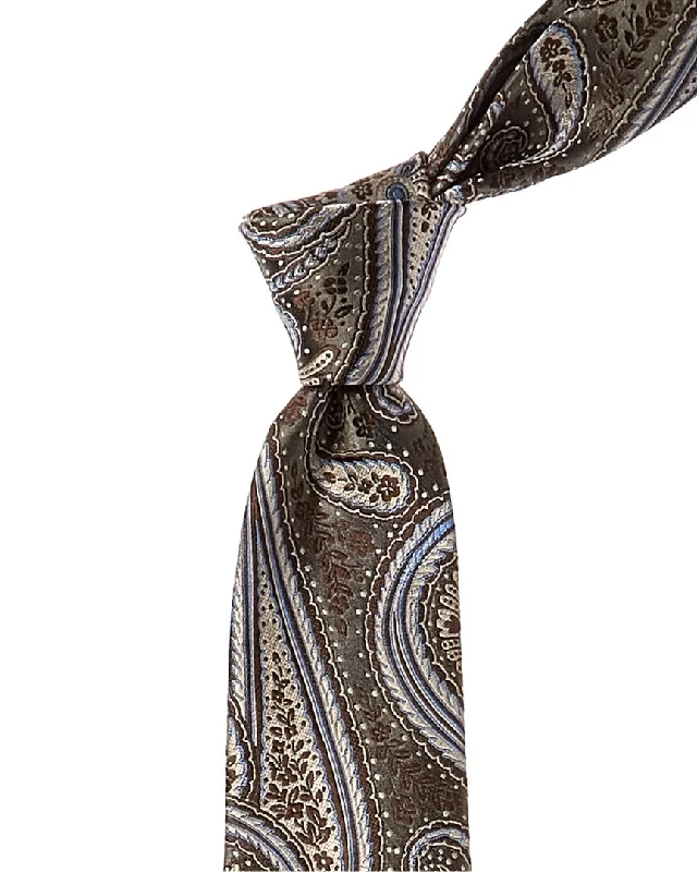 casual wedding neckties for men-Canali Sage Silk Tie