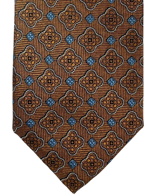 luxurious silk ties for business-Canali Tie Rust Brown Blue Medallions - Jacquard Silk