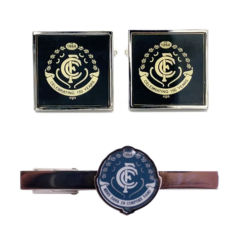 luxury wedding silk necktie sets-Carlton AFL Cufflinks & Tie Bar Set