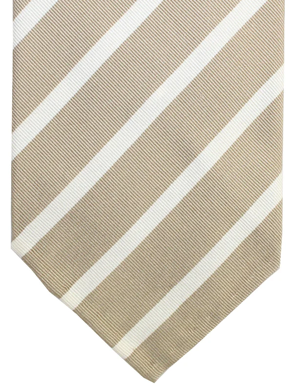 slim-fit neckties for men-Cesare Attolini Unlined Tie Taupe White Stripes FINAL SALE