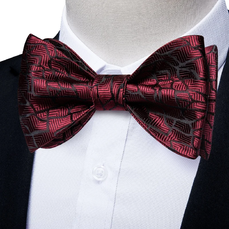 high-quality men's neckties-Claret Black Striped Self-tied Bow Tie Hanky Cufflinks Set