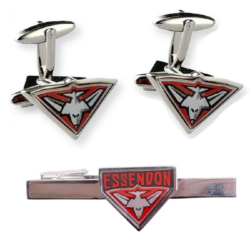 professional interview neckties-Colour  Essendon Logo AFL Cufflinks & Tie Bar Set