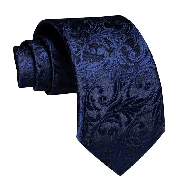 trendy wedding necktie styles-Classy Men Dark Blue Floral Silk Necktie