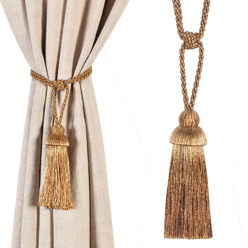 necktie styles for business professionals-Deco Window 2 Pcs Curtain Tieback Rope with Tassel Designer Drapery Holdbacks Door Window Curtain Tie Back Strap(Earthtone)