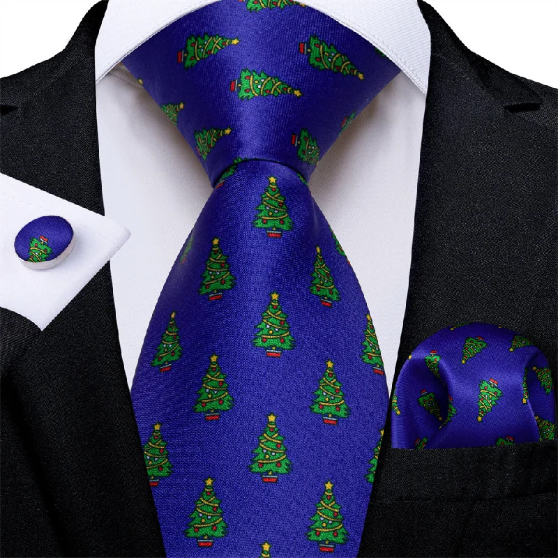 best necktie for weddings-DiBanGu Blue Green Christmas Tree Men's Tie Pocket Square Cufflinks Set