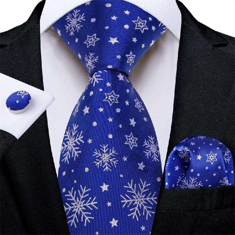 elegant business tie combinations-DiBanGu Christmas Blue White Snow Men's Silk Necktie Set