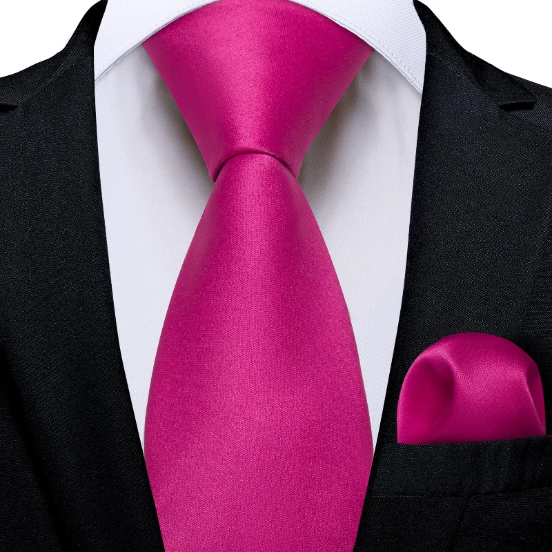 colorful office neckties-DiBanGu Deep Cerise Pink Solid Silk Kids Tie Pocket Square Set