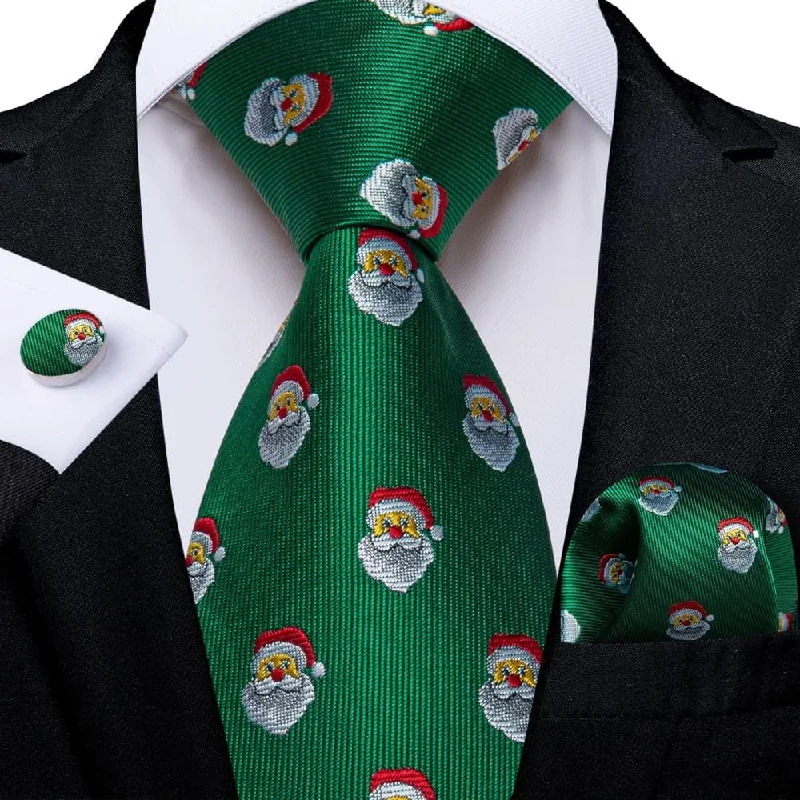 elegant business silk ties-DiBanGu Green Christmas Santa Claus Necktie Pocket Square Cufflinks Set