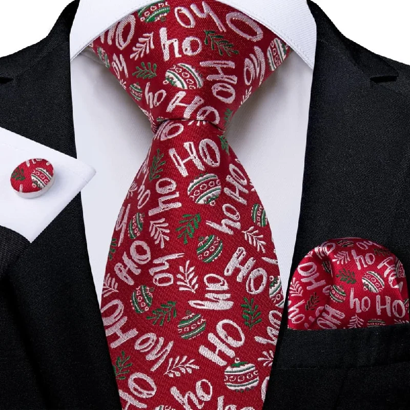 best tie brands for men-DiBanGu Red Christmas Alphabet Necktie Pocket Square Cufflinks Set