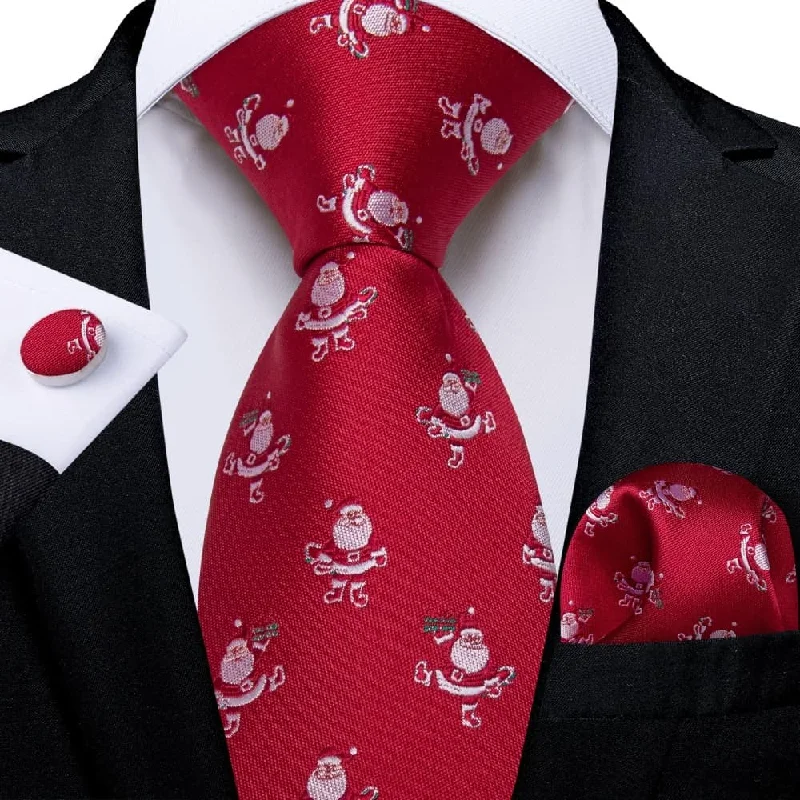 men's tie sets for formal events-DiBanGu Red Christmas Santa Claus Necktie Pocket Square Cufflinks Set