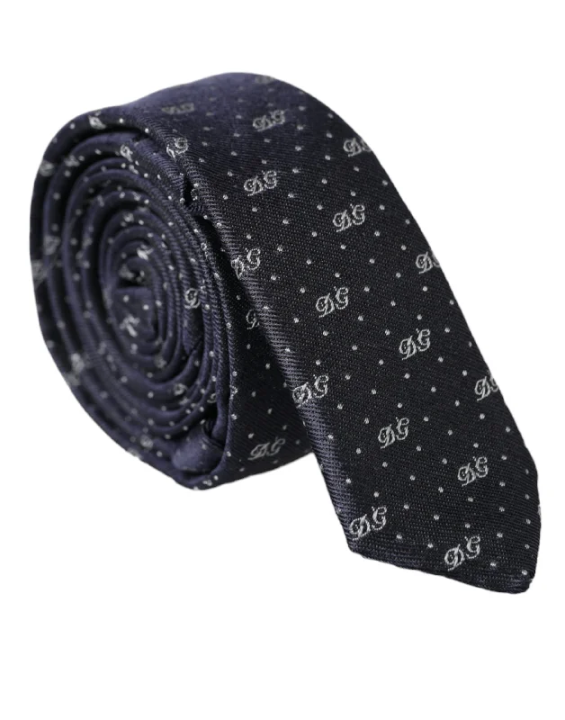 affordable wedding tie sets-Dolce & Gabbana  DG Logo 100% Silk Adjustable Men's Tie