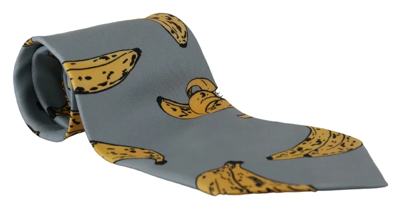 slim-fit bow ties for weddings-Dolce & Gabbana Elegant  Banana Print Silk Men's Tie