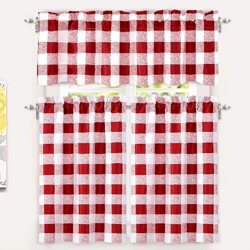 high-end necktie brands-DriftAway Buffalo Checker Plaid 3-piece Kitchen Curtain Valance and Tiers Set