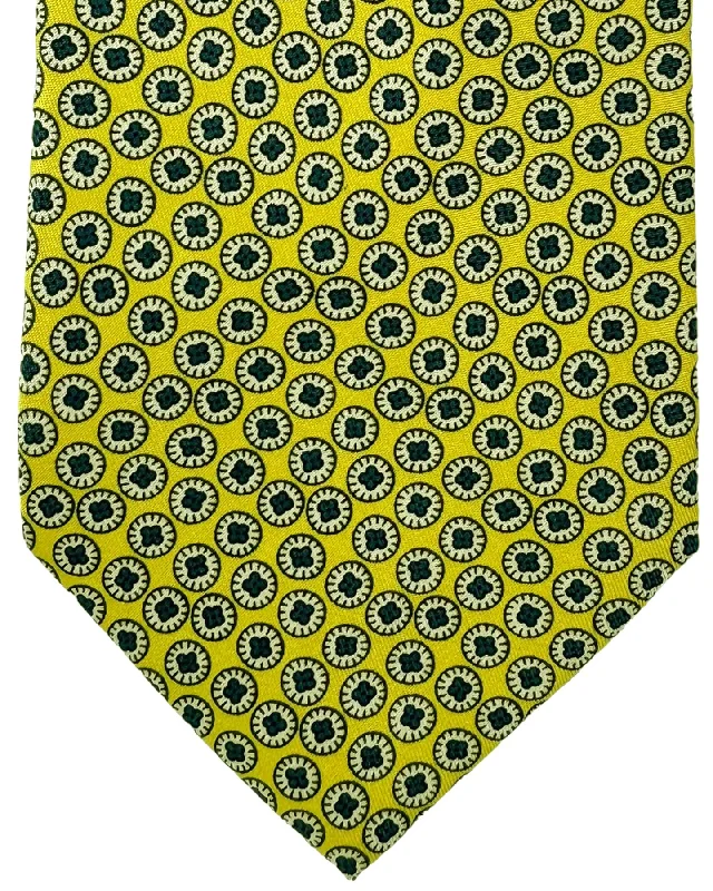 vintage inspired silk neckties-E. Marinella Tie Bright Yellow Navy Mini Geometric Design - Vintage SALE