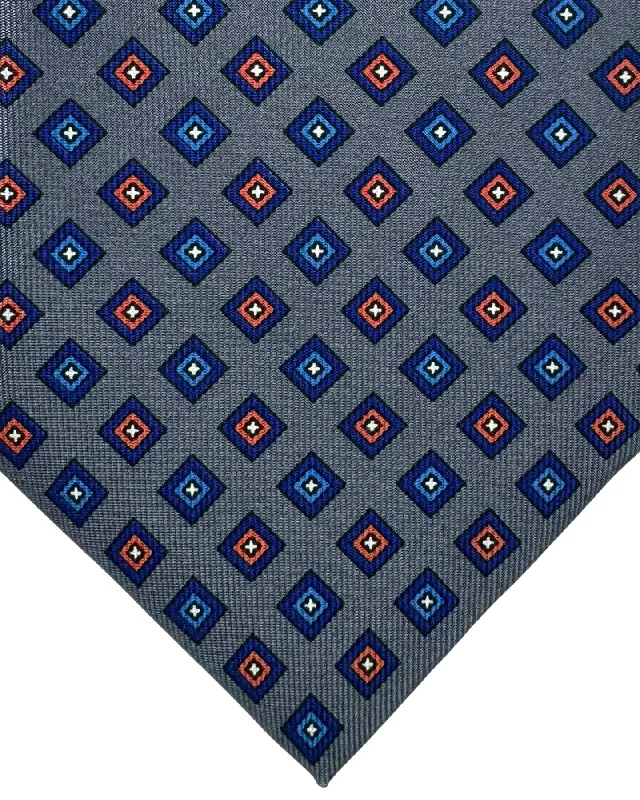 elegant designer neckties-E. Marinella Tie Gray Squares Design - Wide Necktie