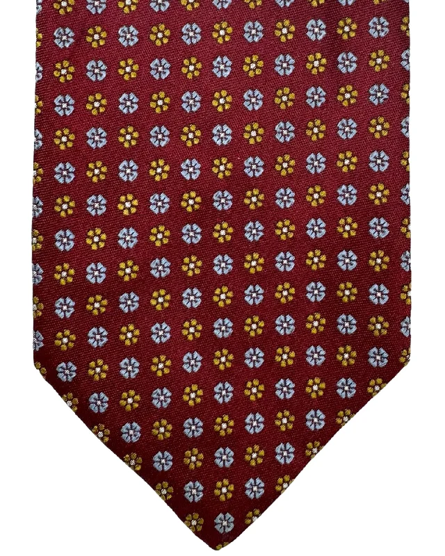 colorful office neckties-E. Marinella Tie Maroon Blue Olive Mini Flowers Design - Vintage