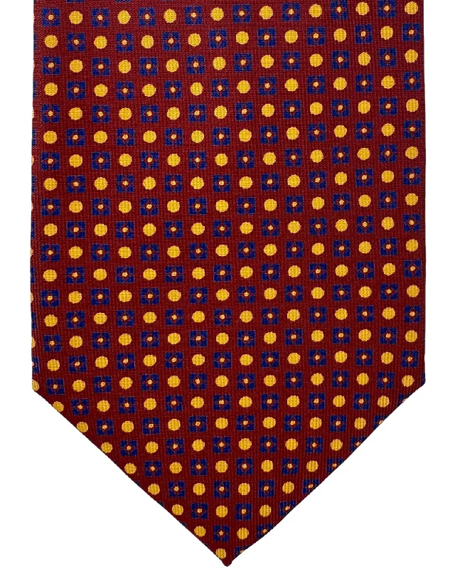 fashionable business ties-E. Marinella Tie Maroon Dark Blue Peach Mini Geometric Design