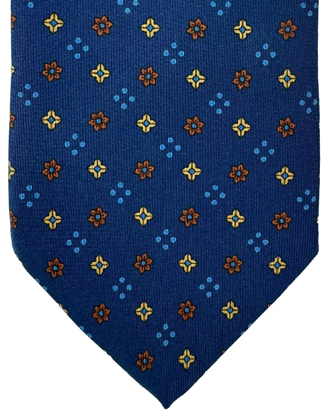 classic necktie sets for men-E. Marinella Tie Navy Blue Mini Flowers Design